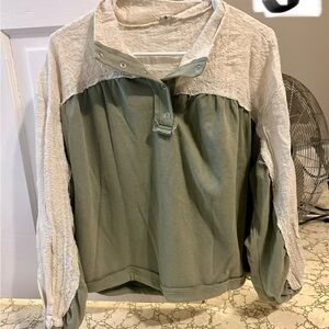 Chic Green and Cream Button-Up Top